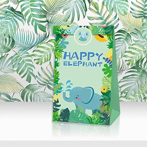 WANGRJ 12 Db Dzsungel Állatok Fél ajándékcsomagokat Vad Zöld Levelek Candy Táskák 18 Db Matricát Safari Téma Születésnapi Party