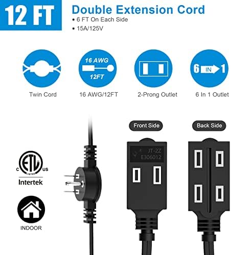 Túlfeszültségvédő elosztó 12 Üzletek & 4 USB Port & 1 USB-C Port (5V/3A) & Twin Hosszabbító Kábel Power Strip - 12 Méter Kábel