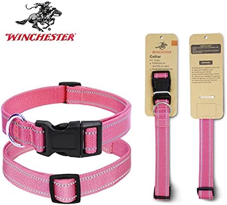 Winchester Fényvisszaverő Nyakörv Közepes testű Kutyáknak, Puha, Légáteresztő Nylon Pet Nyakörv Állítható Csat, Rózsaszín