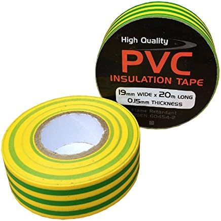 10 x Sárga/Zöld Elektromos PVC Szigetelő Szalag 19mm x 20 Méterre, Égésgátló