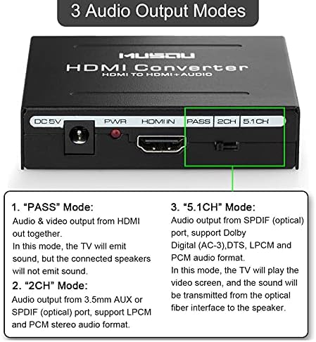 Musou 4K HDMI Audio Elszívó,HDMI-HDMI + Optikai Toslink(SPDIF) + RCA(L/R) Analóg Sztereó Kimenet Videó, Audio Splitter Átalakító Támogatja