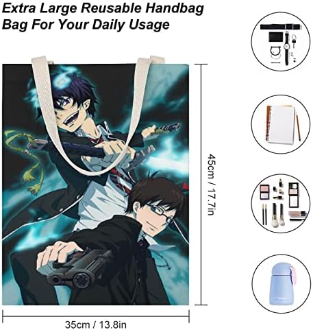VVEDIK Kék Ördögűző Anime Vászon Táska Nők Újrafelhasználható Bevásárló Táska Kozmetikai Táska Divat Tote Bags Ebéd Dolgozni Utazási