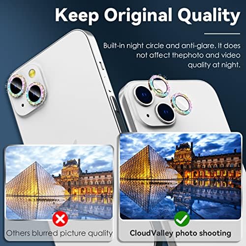 CloudValley Kamera Lencséjét Védő iPhone 14 (6.1 colos) - iPhone 14 Plus (6.7 hüvelyk), 9H Edzett Üveg, Fém Gyűrű Kamera Fedél Film [Esetben,