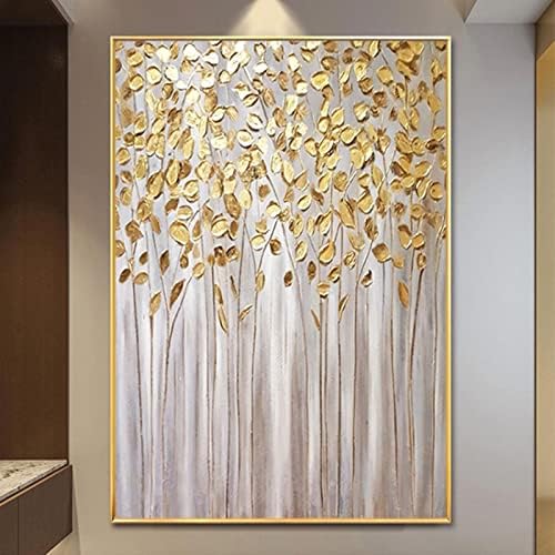 Golden Leaf Absztrakt Olaj Festményt, Arany Keretben Wall Art A Modern Otthon, Hotel, Hálószoba Decor Képeket, Fali Dekor 40x70cm/16x28in Arany
