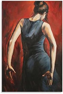 24x36inch(60x90cm) Olaj Festmény Másolat Vászon spanyol Flamenco Táncos Tango Fekete, Kék Ruha Fal Dekorációs Festés