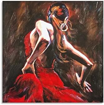 20x20inch(50x50cm) Kézzel Festett olajfestmény, Vászon Művészeti spanyol Flamenco Táncos Piros Ruha Illusztráció Mű Nő a Modern Hálószoba