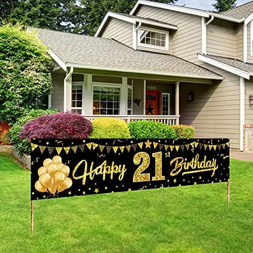 21 éves Banner Dekoráció Őt & Neki, Fekete Arany Boldog 21 Éves Születésnapi Tábla Parti Kellékek Dekoráció, Húsz Első Születésnapi