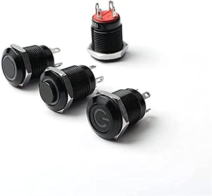 GANYUU 12mm Vízálló Oxidált Fekete Fém Gomb, Kapcsoló, LED-es Lámpa Pillanatnyi Reteszelés PC hálózati Kapcsoló 3V 5V 6V 12V 24V-os 220V