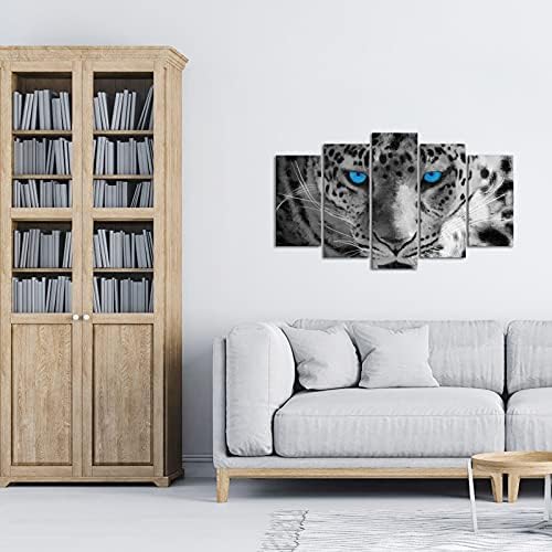 DuoBaorom 5 Db Fekete-Fehér Leopárd, Vászon Wall Art Vadállat Kék a Szeme, Kép, Festmény Modern Otthon Hálószoba Dekoráció Feszített,