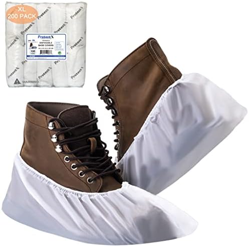 ProtectX Fehér Eldobható Cipő & Boot Kiterjed, XL Extra Nagy, 200-csomag (100 pár), Vízálló, Csúszásmentes, Tartós CPE Műanyag,