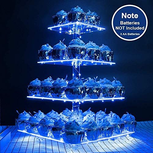 Yestbuy Muffin Állvány Kiegészítő Kék LED String Fény,Prémium Cupcake Jogosultja, Akril Cupcake-Torony Kijelző, 4 Szint Akril Kijelző