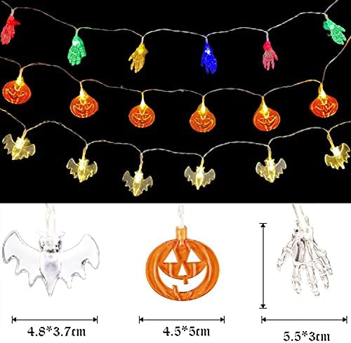 Most Most Halloween String Fények elemes 24ft-60LEDs, 3Packs Narancssárga Sütőtök, Színes Szellem Kéz Meleg Fehér Denevér Alakú（Vízálló,