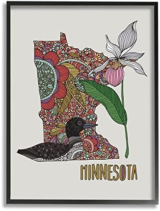 Stupell Iparágak Minnesota Állam Bolond Madár Bonyolult Virágokat, Keretes Wall Art, Design By Valentina Harper