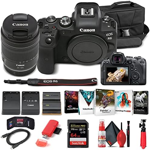 Canon EOS R6 tükör nélküli Digitális Fényképezőgép 24-105mm f/4-7.1 Lencse (4082C022), a 64 gb-os Memóriakártya, Tok, Corel Photo