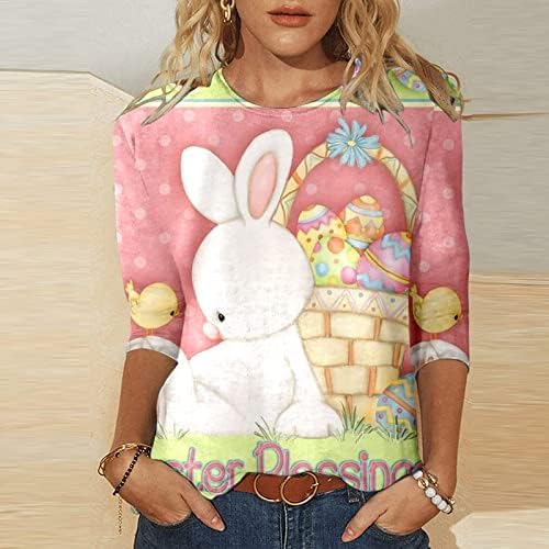 Női Alkalmi Póló Húsvéti Nap Kerek Nyakú Top Aranyos Rabbit Nyomtatott 3/4 Ujjú Póló Felső Húsvéti póló