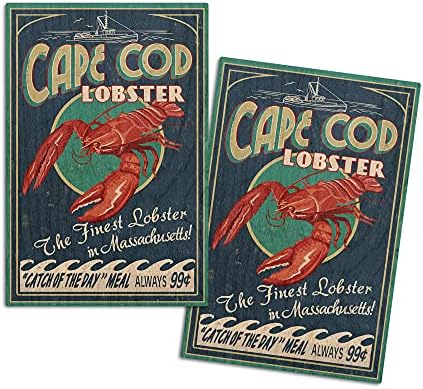 Cape Cod, Massachusetts, Homár Vintage Alá Nyír Fa Fali Tábla (10x15 Rusztikus lakberendezés, Kész Lógni Art)