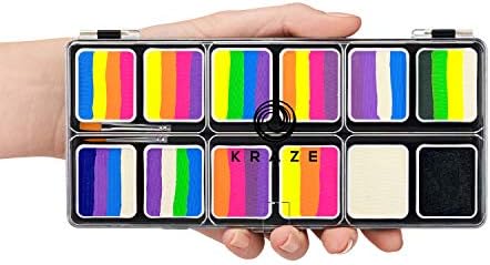 Kraze FX Neon Pop 1-Stroke 12 Split Torta Paletta (6 gm), 2 Kefe - Professzionális UV Fény Blacklight Reaktív Test & arcfestő