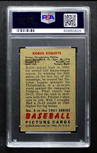 1951 Bowman 3 Robin Roberts Philadelphia Phillies (Baseball Kártya) PSA a PSA 5.00 Phillies