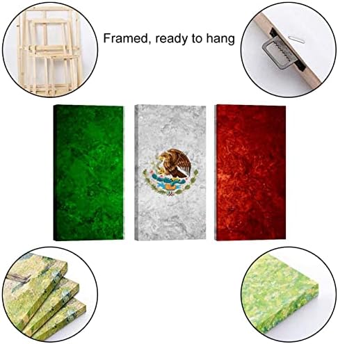 3 Panelek Keretes Vászon Wall Art Zászló Mexikóban vagy Mexikói Régi Festmények, Modern Otthon Art Kész Lógni 12x24