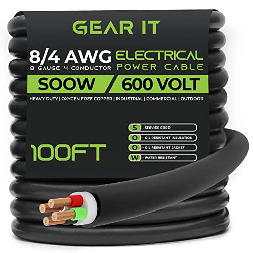 GearIT 8/4 8 AWG Hordozható hálózati Kábel (100 Láb - 4 Karmester) SOOW 600V 8 Szelvény Elektromos Huzal Motor Vezet, Hordozható