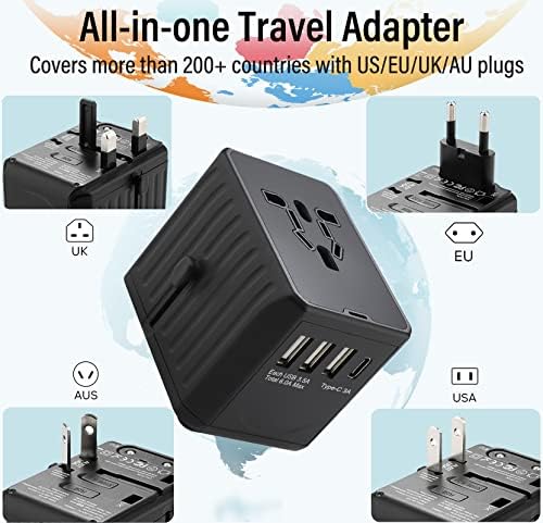 Nemzetközi Utazási Adapter, Univerzális hálózati Adapter Világszerte Minden Egyik USB-C+ 3 USB Port, Nemzetközi hálózati Töltő, HÁLÓZATI Csatlakozó