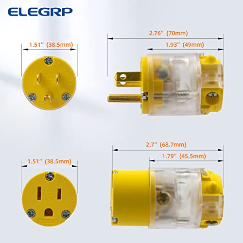 ELEGRP Kivilágított Egyenes Pengével Elektromos Plug and Csatlakozó Készlet 15 Amp 125 Voltos NEMA 5-15P NEMA 5-15R 2 Pólus,