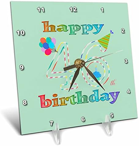 3dRose Boldog 46 Születésnapot, Süti a Gyertyát, Lufi, Kalap. - Desk Órák (dc_352392_1)