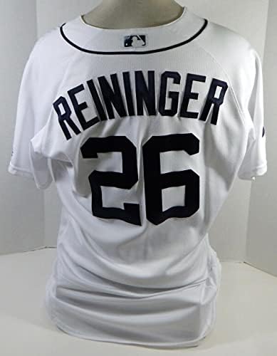 2017 Detroit Tigers Zac Reininger 26 Játékban Használt Fehér Jersey Úr azt Javítás 46 521 - Játék Használt MLB Mezek