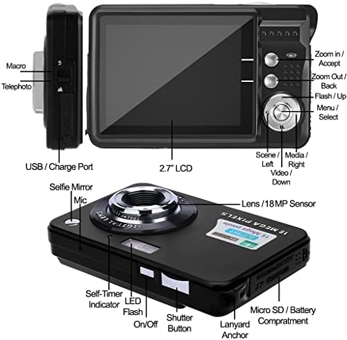 Acuvar 18MP Megapixeles Digitális Fényképezőgép Kit 2.7 LCD kijelző, Akkumulátor, a 32 gb-os SD Kártya, Kártya-tartó, kártyaolvasó,