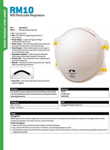 Pyramex RM10 N95 Szemcsés Por Maszkok -Kúp Légzésvédő Maszkok (20 Db)