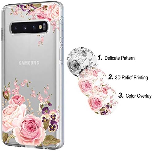 Ueokeird Esetben a Galaxy S10, Vékony, Ütésálló, Tiszta, Lágy, Rugalmas TPU Virágos Telefon Védő burkolata a Samsung Galaxy S 10