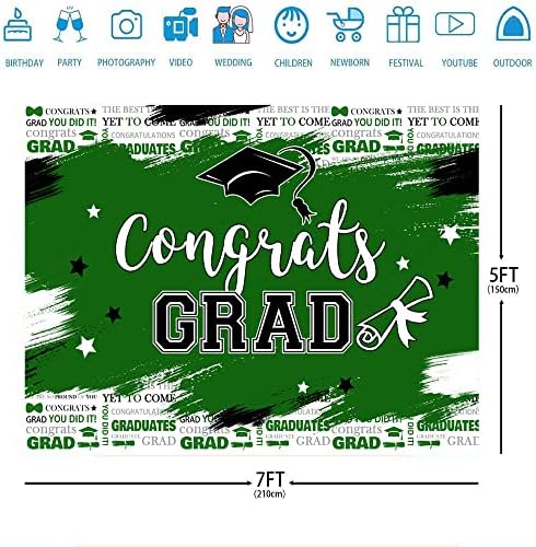 Ticuenicoa 7x5ft Zöld Érettségi Fél Háttér Osztály 2023 Congraduation Party Dekorációk, Kellékek Diplomás Hátteret, Congrats Grad Banner