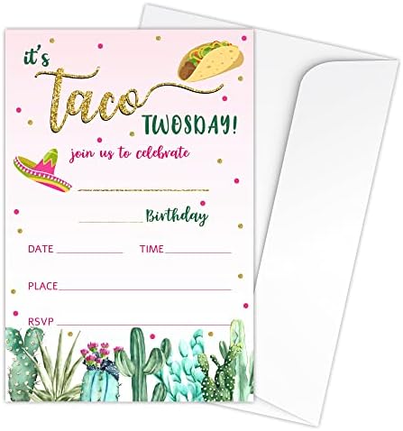 Zodvery Taco Twosday Születésnapi Meghívók, Kártyák - Kaktusz Party Kellékek, a Gyerekek, a Fiúk vagy a Lányok - 20 Töltse ki a Szülinapi
