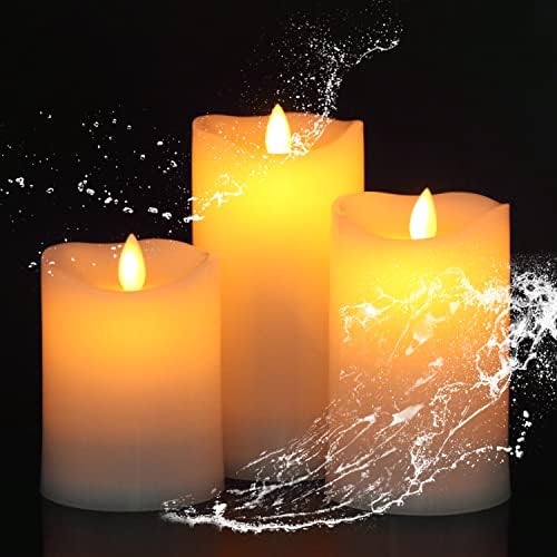 Wondise Kültéri Vízálló Flameless Gyertyák Távoli & Időzítő, Akkumulátoros Mozgó Láng Fehér Műanyag LED Pillér Lámpást, Gyertyát, 3(D3