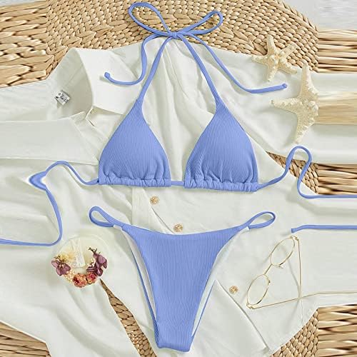 Női Bikini Fürdőruha Gyűrű Spagetti Pánt 2 Darab Brazil Bikini Fürdőruha String Magas Vágás Szexi Fürdőruha
