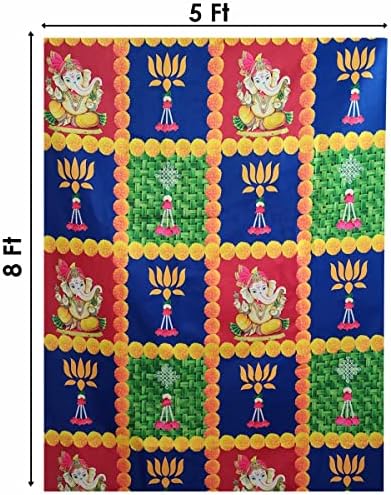 SATVIK 8x5ft. Szövet Hátteret Ganapati Pooja Pujan Dekorációval Puja Ruhával Hátteret Mehndi Diwali Fesztivál Marigold Garland