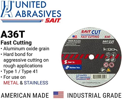 Egyesült Csiszolóanyagok-SAIT 23071 A36T Gyors Vágás Vékony nagysebességű Cut-Off Kerekek 4 x .035 x 1/4, 100-as Csomag