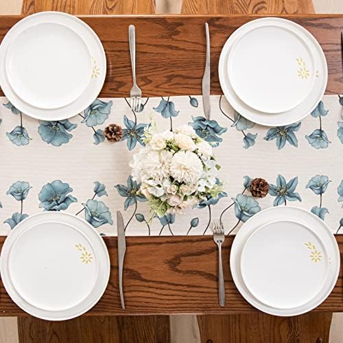 Aoomzoon Virágos Tavaszi asztali Futó Akvarell Kék Virágok Nyári Szezonális Ünnepi Konyha, Étkező Asztalra Dekoráció Otthon Party