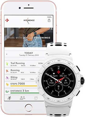MyKronoz ZeSport2, Multisport GPS Smartwatch, 6 Tengely Gyorsulásmérő, Svájci Design (Fehér/Fekete)