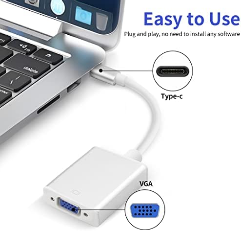 YACSEJAO USB-C-Monitor Adapter 1080P@60Hz USB-C Típus(Thunderbolt 3) - VGA Átalakító Támogatja Okostelefon, Tablet, Laptop, Projektoros TV,