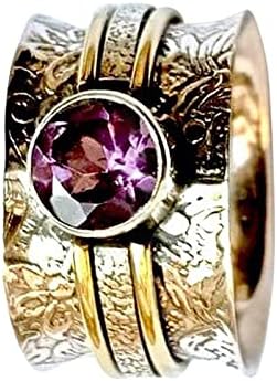 Ezüst Gyűrű Készlet, Állítható Bohém Ékszerek, Gyűrű Gyűrű Meditáció Ajándék Ametiszt Minta Gyűrűk Szív Csomót Gyűrű (Többszínű,