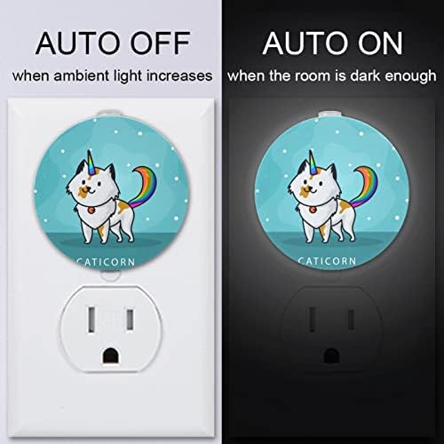 2 Csomag Plug-in Éjjeli LED-es Éjszakai Fény, Lapos Aranyos Macska Egyszarvú Önjelölt Clipart az Alkonyat-hogy-Hajnal Érzékelő Gyerek