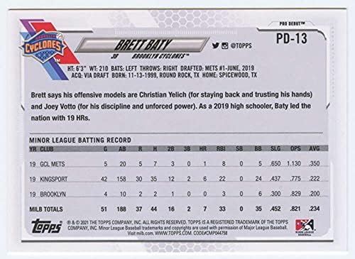 2021 Topps Pro Debütáló PD-13 Brett Baty Brooklyn Ciklonok RC Újonc Baseball Trading Card