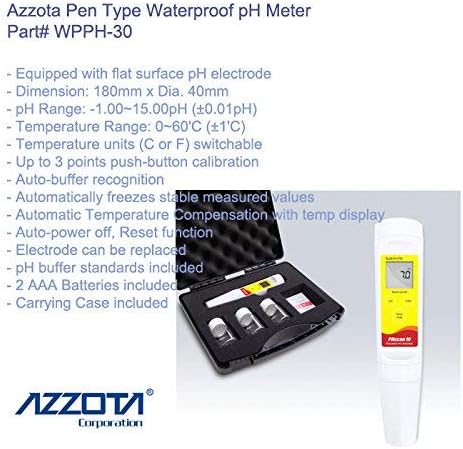 Azzota WPPH-30 Vízálló Toll Típusú pH Mérő hordtáska, valamint a Normál pH Tartomány: -1.00~15.00 pH (±0.01 pH)