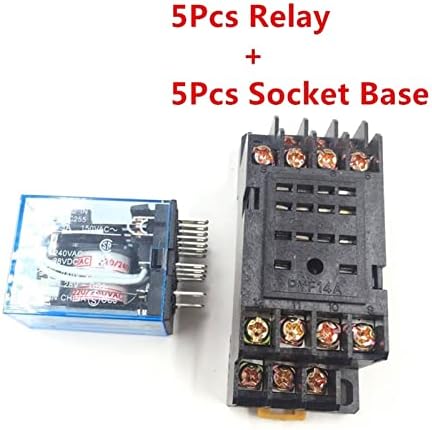 MY4NJ Elektronikus Micro Mini Elektromágneses Relé, 5A 14PIN Tekercs 4DPDT a PYF14A Socket Bázis DC 12V 24V AC 110V, 220V LED 5Sets (Méret :