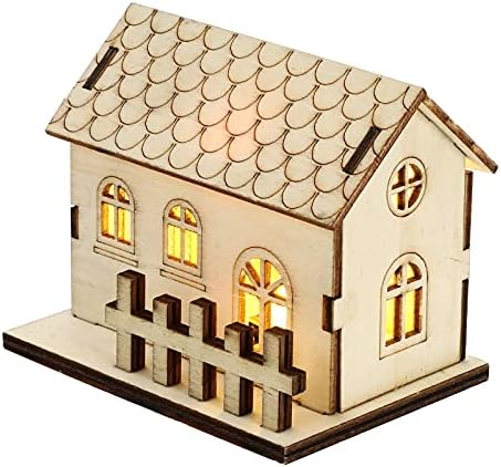 GALPADA Karácsonyi Díszek 1db Karácsonyi Mini Világító Ház Mini Táj Dekoráció Micro Fából készült Ház Dekoráció
