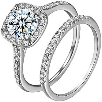 A Nők Méret Ezüst Ékszerek Két Gyűrű Gyűrű 69 Esküvői Darab Strasszos Fehér Gyűrűk Furcsa Gyűrű