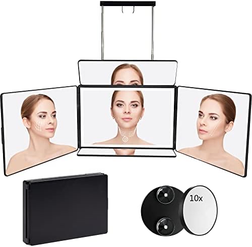 Korszerűsített 5 Tükör Hozzá Top&Alsó Tükrök a Saját Haj Vágás - 360° - os, Tükör, LED-es Világítás - Trifold Tükör Állítható