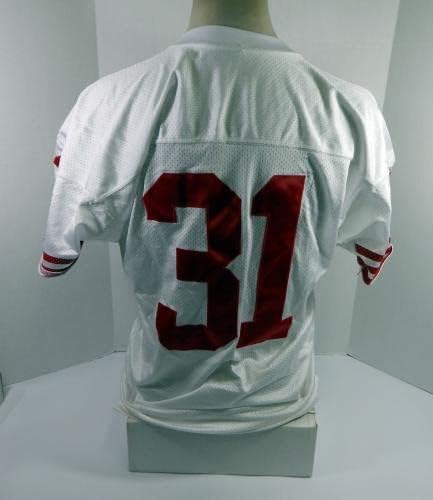 1995-ben a San Francisco 49ers Steve Izrael 31 Játék Kiadott Fehér Jersey DP34782 - Aláíratlan NFL Játék Használt Mezek
