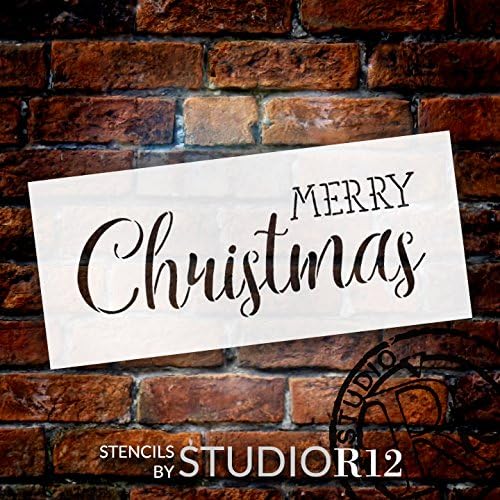 Boldog Karácsonyt Stencil által StudioR12 | Trendi Rusztikus Script Szó Art | Újrafelhasználható Mylar Sablon | Festmény, Kréta,